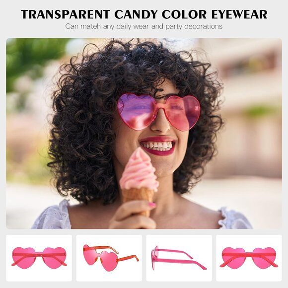 40 Pcs Heart Shaped Rimless Sunglasses Bulk Colorful Party Wear Accessories - Picture 3 of 6